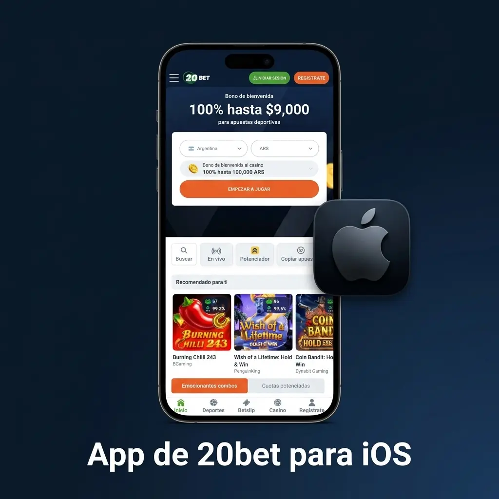 App de 20bet para iOS en iPhone y iPad con funciones de apuestas, casino y pagos disponibles