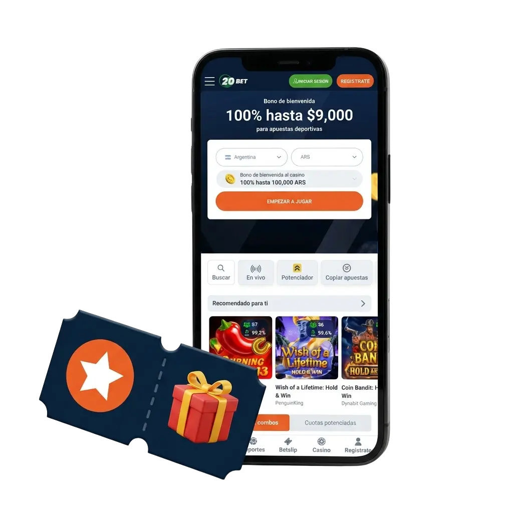 Código promocional 20bet Argentina: bono de bienvenida 100% hasta 100.000 ARS en casino